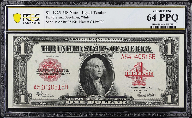 Fr. 40. 1923 $1 Legal Tender Note. PCGS Banknote Choice Uncirculated 64 PPQ.
A ...