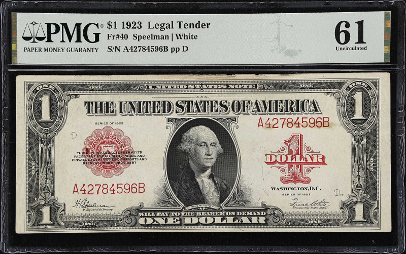 Fr. 40. 1923 $1 Legal Tender Note. PMG Uncirculated 61.
A key type, especially ...