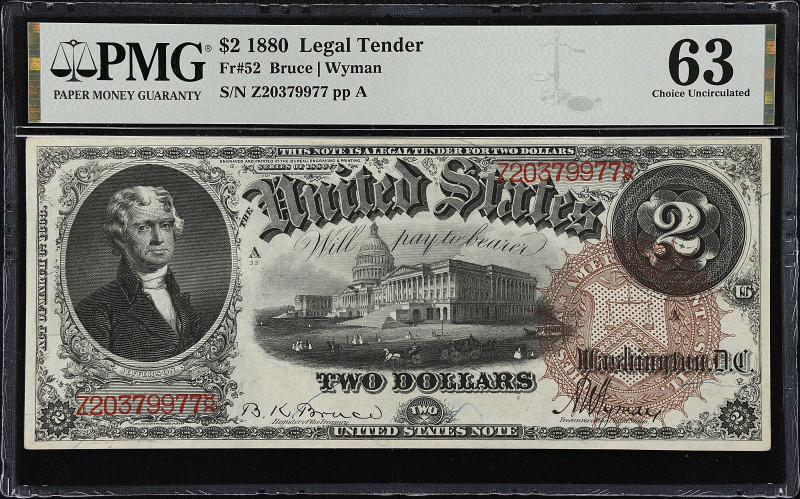 Fr. 52. 1880 $2 Legal Tender Note. PMG Choice Uncirculated 63.
Bruce - Wyman si...