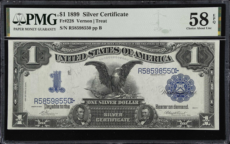 Fr. 228. 1899 $1 Silver Certificate. PMG Choice About Uncirculated 58 EPQ.
Vern...