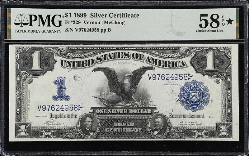 Fr. 229. 1899 $1 Silver Certificate. PMG Choice About Uncirculated 58 EPQ*.
Ver...