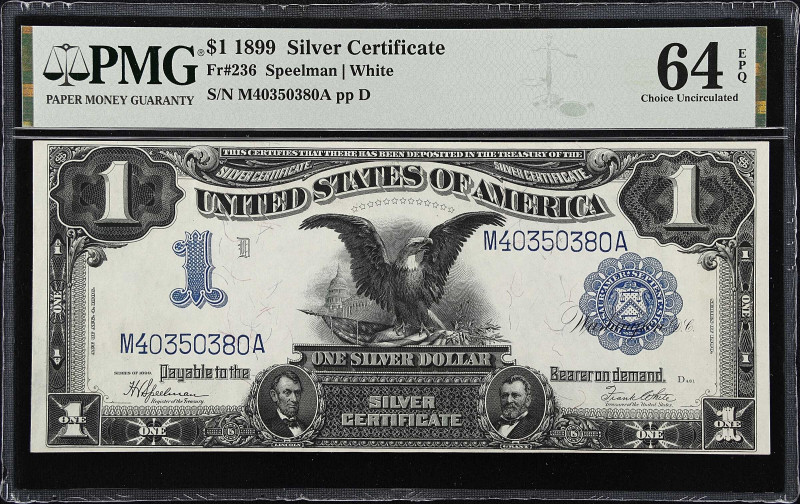 Fr. 236. 1899 $1 Silver Certificate. PMG Choice Uncirculated 64 EPQ.
A nearly G...