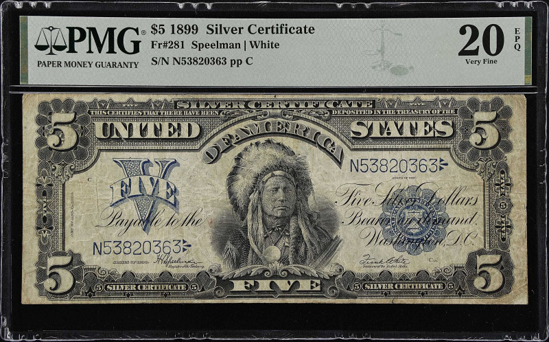 Fr. 281. 1899 $5 Silver Certificate. PMG Very Fine 20 EPQ.
An always popular Ch...