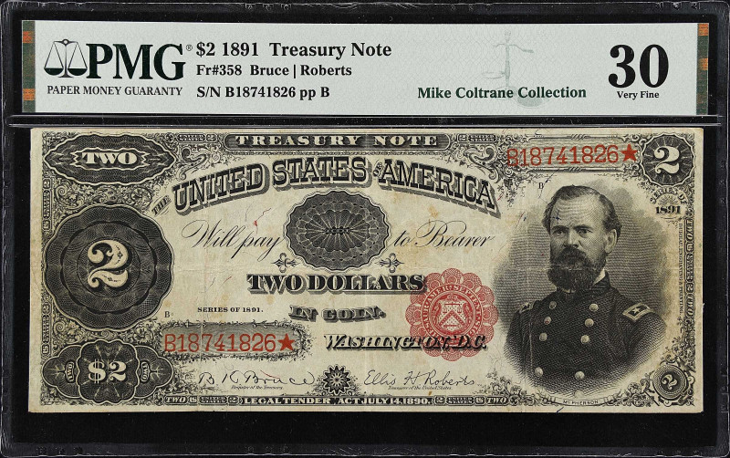 Fr. 358. 1891 $2 Treasury Note. PMG Very Fine 30.
A key denomination from the c...