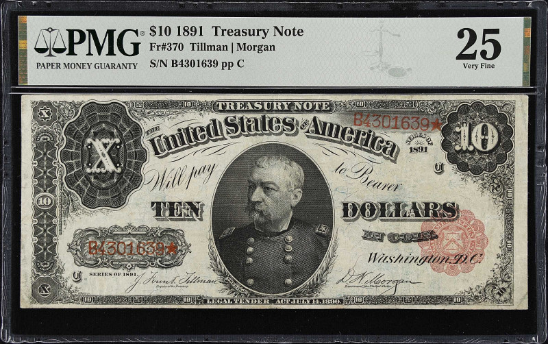 Fr. 370. 1891 $10 Treasury Note. PMG Very Fine 25.
An incredibly popular denomi...