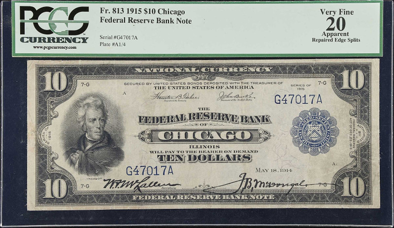 Fr. 813. 1915 $10 Federal Reserve Bank Note. Chicago. PCGS Currency Very Fine 20...