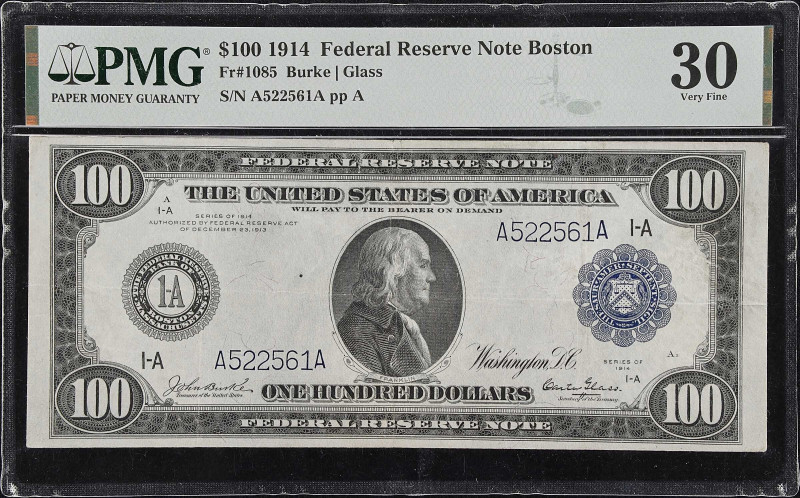 Fr. 1085. 1914 $100 Federal Reserve Note. Boston. PMG Very Fine 30.
Burke - Gla...