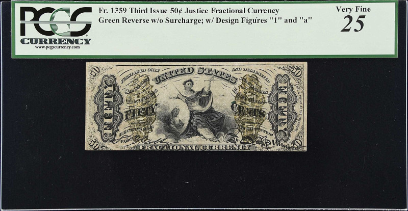 Fr. 1359. 50 Cents. Third Issue. PCGS Currency Very Fine 25.
Design figures "1"...