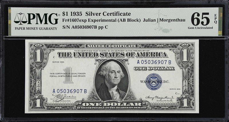 Fr. 1607exp. 1935 $1 Silver Certificate. Experimental. PMG Gem Uncirculated 65 E...