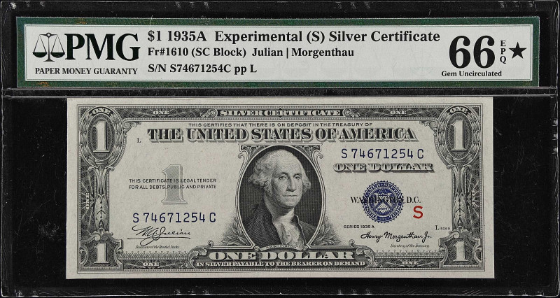 Fr. 1610. 1935A $1 Silver Certificate. (S) Experimental. PMG Gem Uncirculated 66...