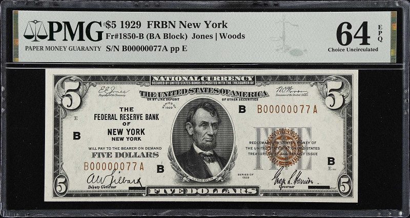 Fr. 1850-B. 1929 $5 Federal Reserve Bank Note. New York. PMG Choice Uncirculated...