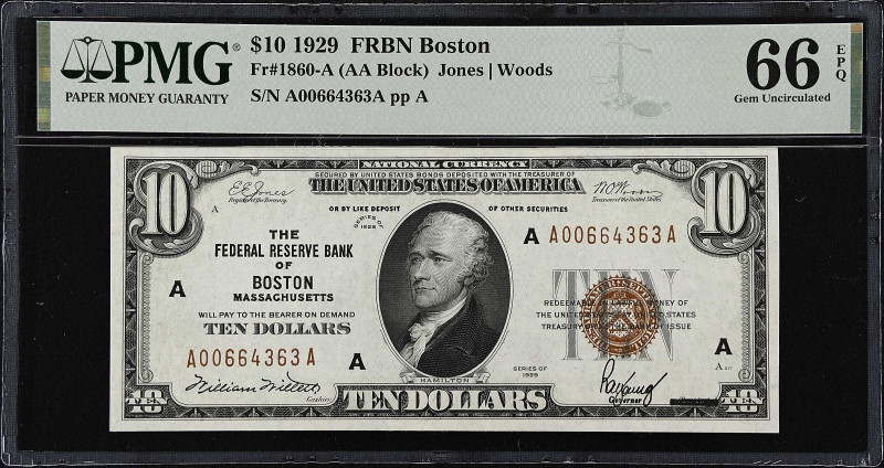 Fr. 1860-A. 1929 $10 Federal Reserve Bank Note. Boston. PMG Gem Uncirculated 66 ...