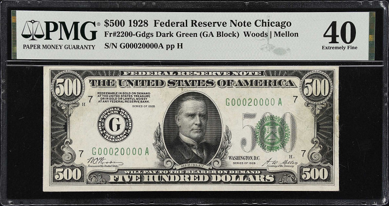 Fr. 2200-Gdgs. 1928 Dark Green Seal $500 Federal Reserve Note. Chicago. PMG Extr...