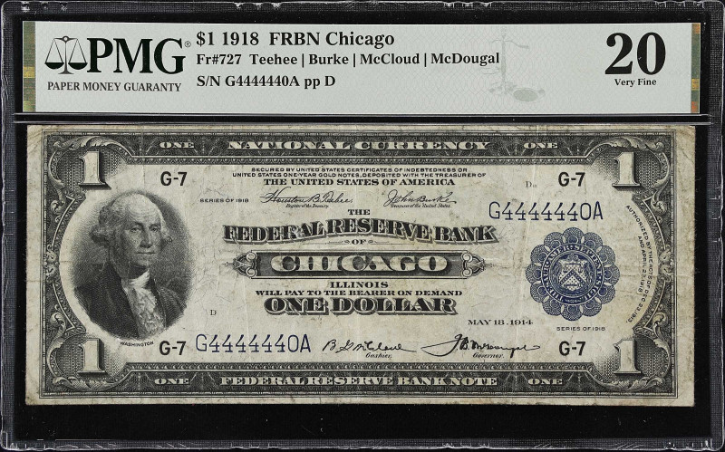 Fr. 727. 1918 $1 Federal Reserve Bank Note. Chicago. PMG Very Fine 20.
Checking...