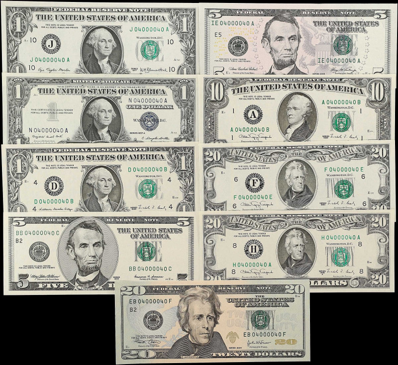 Lot of (12). 1957A-2006 $1, $5, $10 & $20 Mixed Small Size. Fine to Extremely Fi...