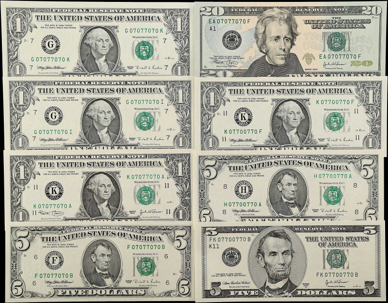 Lot of (12). 1988-2004 $1, $5 & $20 Federal Reserve Notes. Fine to Very Fine.
I...