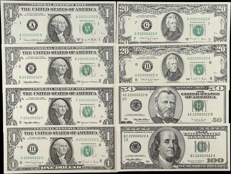 Lot of (11). 1969D-2009 $1, $20, $50 & $100 Federal Reserve Notes. Uncirculated ...