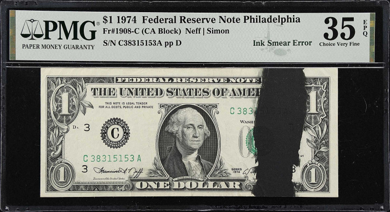 Fr. 1908-C. 1974 $1 Federal Reserve Note. Philadelphia. PMG Choice Very Fine 35 ...