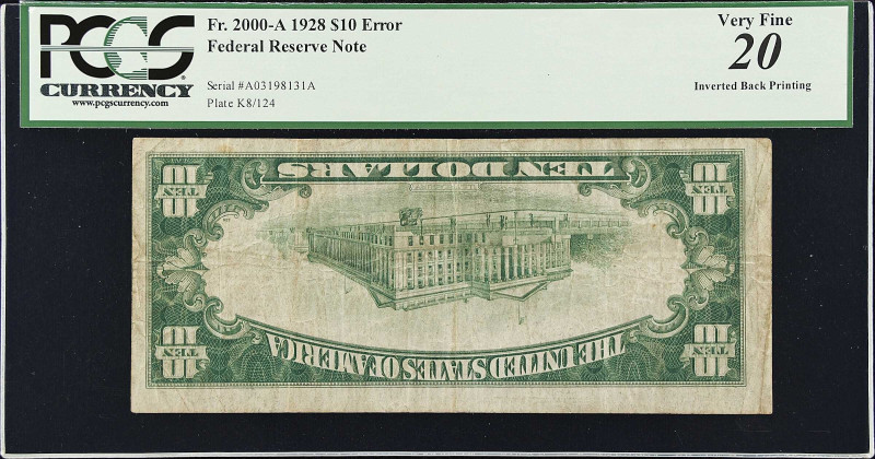 Fr. 2000-A. 1928 $10 Federal Reserve Note. Boston. PCGS Currency Very Fine 20. I...