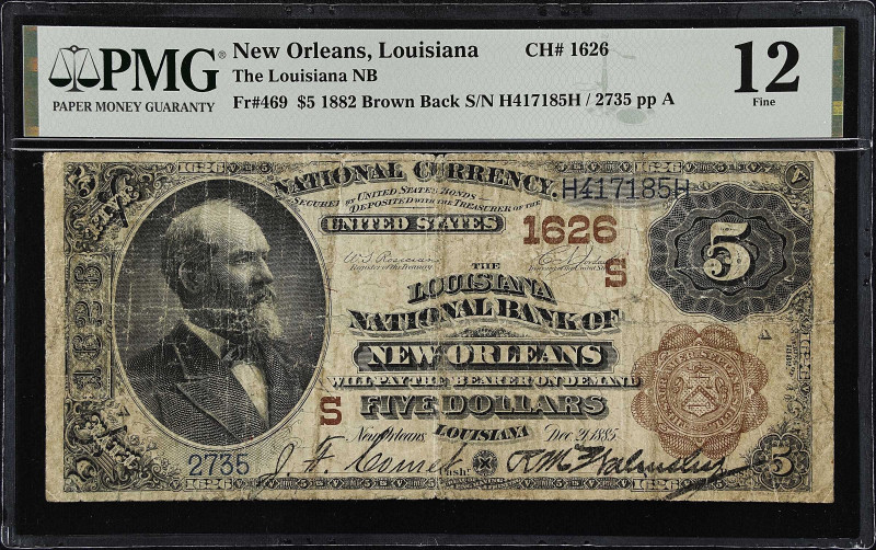 New Orleans, Louisiana. $5 1882 Brown Back. Fr. 469. The Louisiana NB. Charter #...