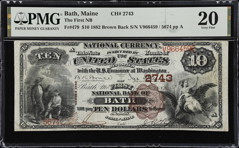 Bath, Maine. $10 1882 Brown Back. Fr. 479. The First NB. Charter #2743. PMG Very...