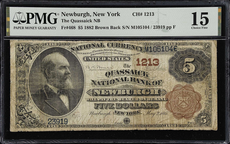 Newburgh, New York. 1882 Brown Back $5 Fr. 468. The Quassaick NB. Charter #1213....