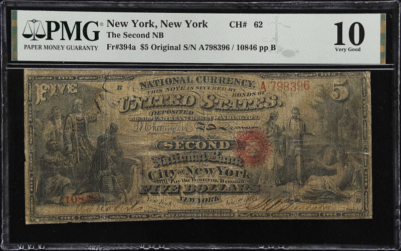 New York, New York. $5 Original. Fr. 394a. The Second NB. Charter #62. PMG Very ...