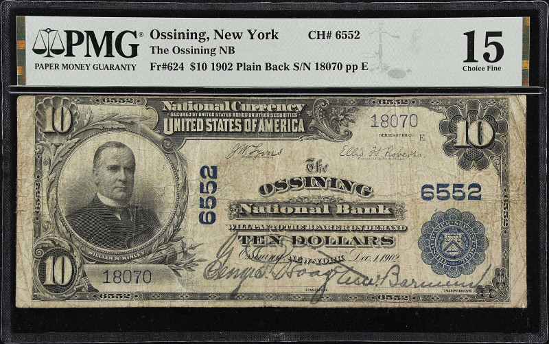 Ossining, New York. 1902 Plain Back $10 Fr. 624. The Ossining NB. Charter #6552....