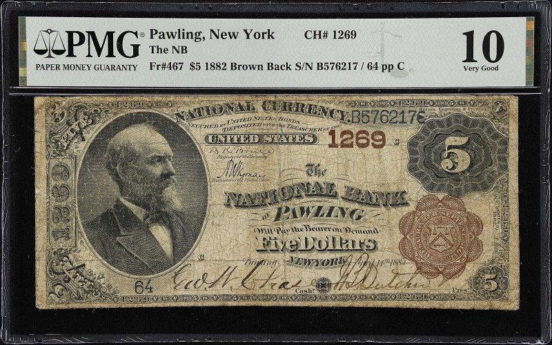 Pawling, New York. 1882 Brown Back $5 Fr. 467. The NB. Charter #1269. PMG Very G...