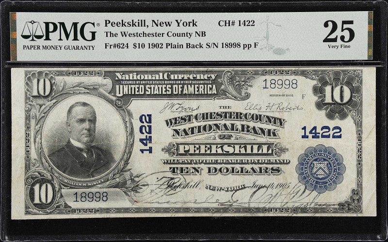 Peekskill, New York. 1902 Plain Back $10 Fr. 624. The Westchester County NB. Cha...