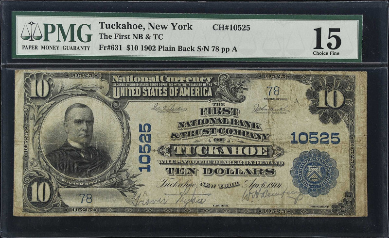 Tuckahoe, New York. 1902 Plain Back $10 Fr. 631. The First NB & TC. Charter #105...