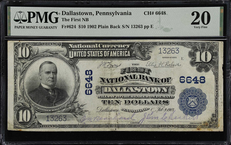 Dallastown, Pennsylvania. $10 1902 Plain Back. Fr. 624. The First NB. Charter #6...