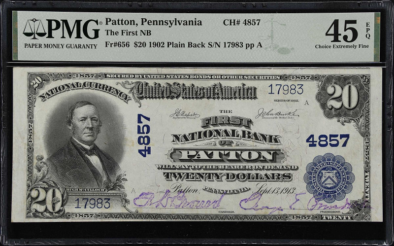 Patton, Pennsylvania. $20 1902 Plain Back. Fr. 656. The First NB. Charter #4857....