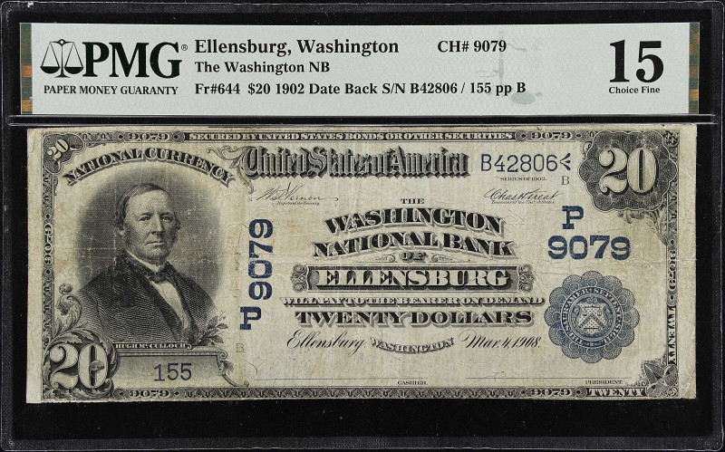 Ellensburg, Washington. $20 1902 Date Back. Fr. 644. The Washington NB. Charter ...