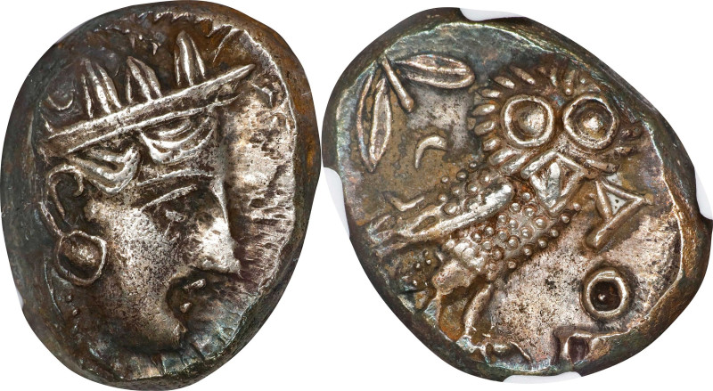 ATTICA. Athens. AR Tetradrachm, ca. 393-294 B.C. NGC EF.
HGC-4, 1599; SNG Cop-6...