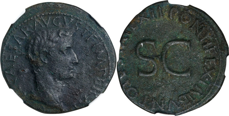 TIBERIUS AS CAESAR, A.D. 4-14. AE As, Rome Mint, struck under Augustus, A.D. 10-...