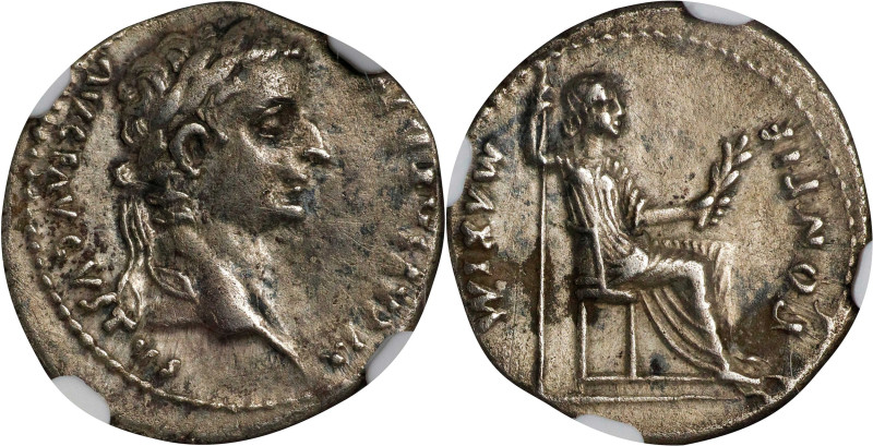 TIBERIUS, A.D. 14-37. AR Denarius, Lugdunum Mint, ca. AD 15-18. NGC EF. Brushed....