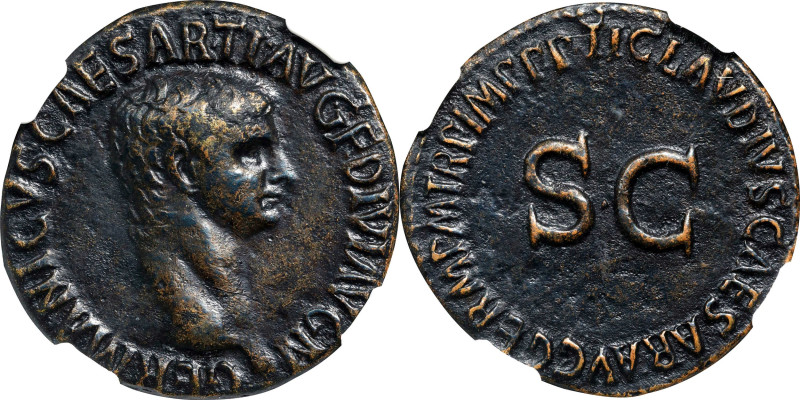 GERMANICUS (DIED A.D. 19). AE As (11.20 gms), Rome Mint, ca. A.D. 50-54. NGC Ch ...