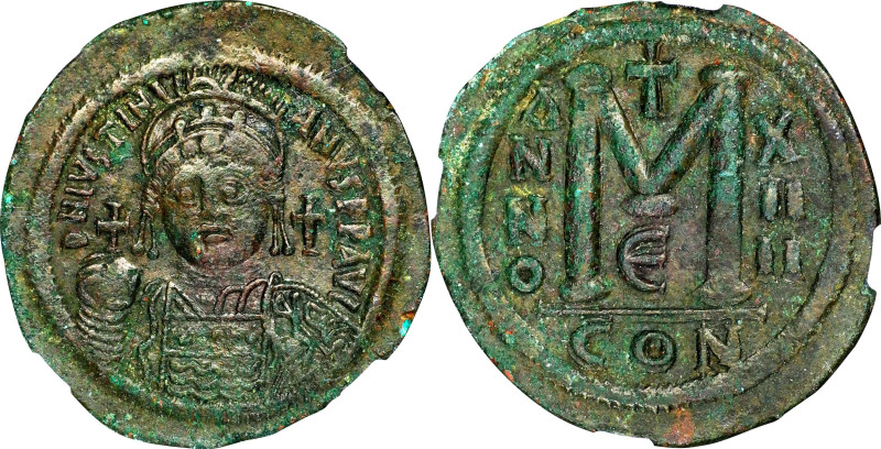 JUSTINIAN I, 527-565. AE Follis, Constantinople Mint, 5th Officina, RY 14 (540/1...