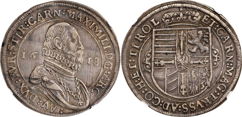 AUSTRIA. Holy Roman Empire. Taler, 1618-CO. Hall Mint. Archduke Maximilian III. ...