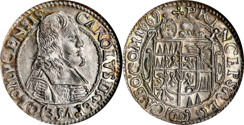 AUSTRIA. Olmutz. 3 Kreuzer, 1669. Kremsier Mint. Karl II von Liechtenstein-Kaste...