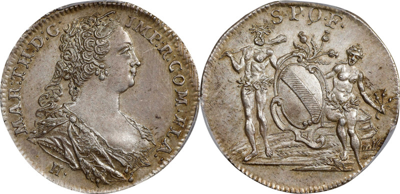 AUSTRIAN NETHERLANDS. Maria Theresa/"Franc de Bruges" Silver Jeton, ND (1752). P...