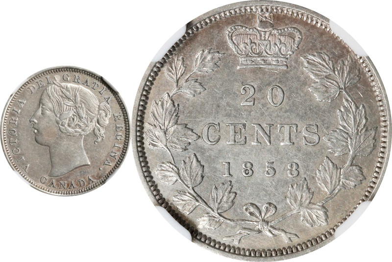 CANADA. 20 Cents, 1858. London Mint. Victoria. NGC AU-50.
KM-4.

Estimate: $1...