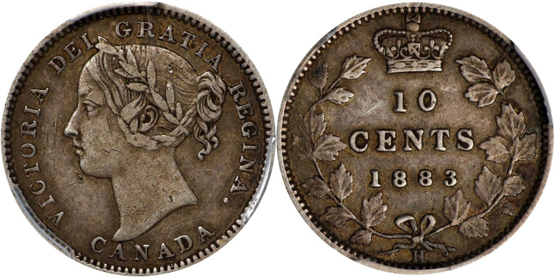 CANADA. 10 Cents, 1883-H. Birmingham (Heaton) Mint. Victoria. PCGS EF-40.
KM-3....