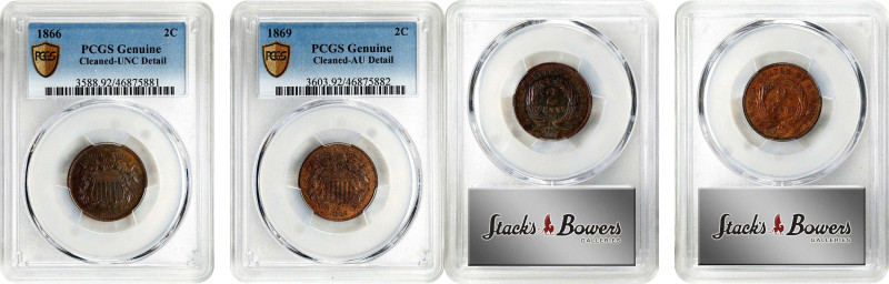 Lot of (2) Two-Cent Pieces. Cleaned (PCGS).
Included are: 1866 Unc Details; and...