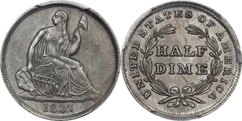 1837 Liberty Seated Half Dime. No Stars. Small Date. Unc Details--Cleaned (PCGS)...