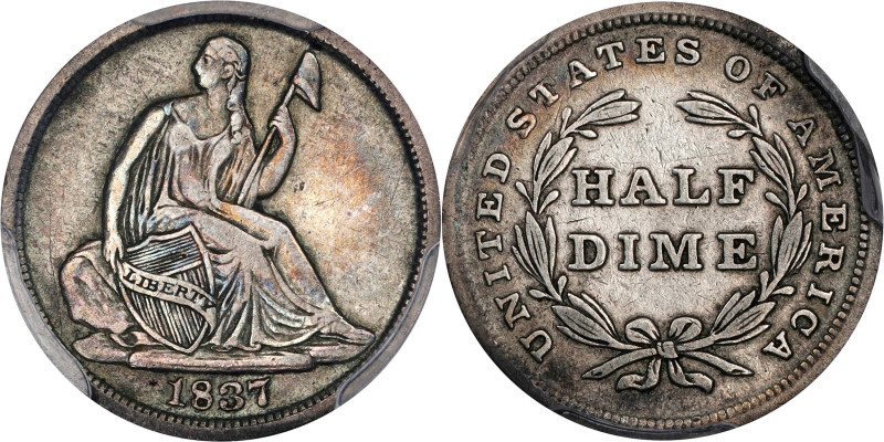 1837 Liberty Seated Half Dime. No Stars. Large Date. Repunched Date. VF-35 (PCGS...