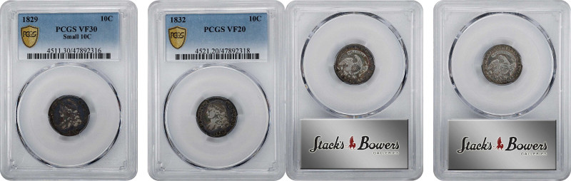 Lot of (2) Capped Bust Dimes. (PCGS).
Included are: 1829 Small 10 C., VF-30; an...