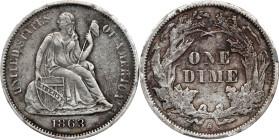 1863-S Liberty Seated Dime. EF Details--Corrosion Removed (PCGS).
PCGS# 4638. NGC ID: 239L.

Estimate: $300