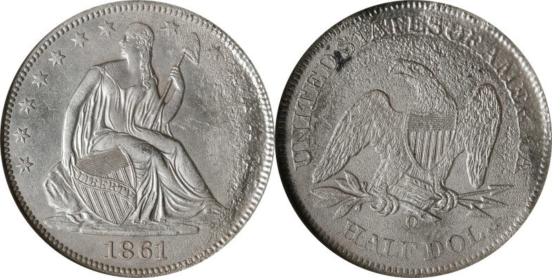 1861-O Liberty Seated Half Dollar. Confederate States Issue. W-13. Die Crack Bis...